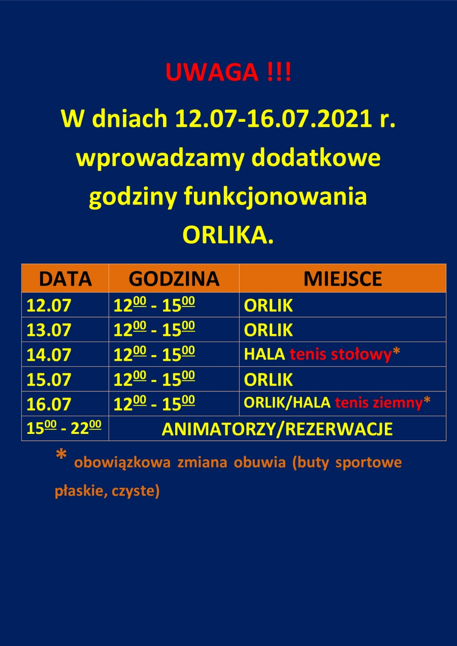 Orlik otwarty od godziny 12:00