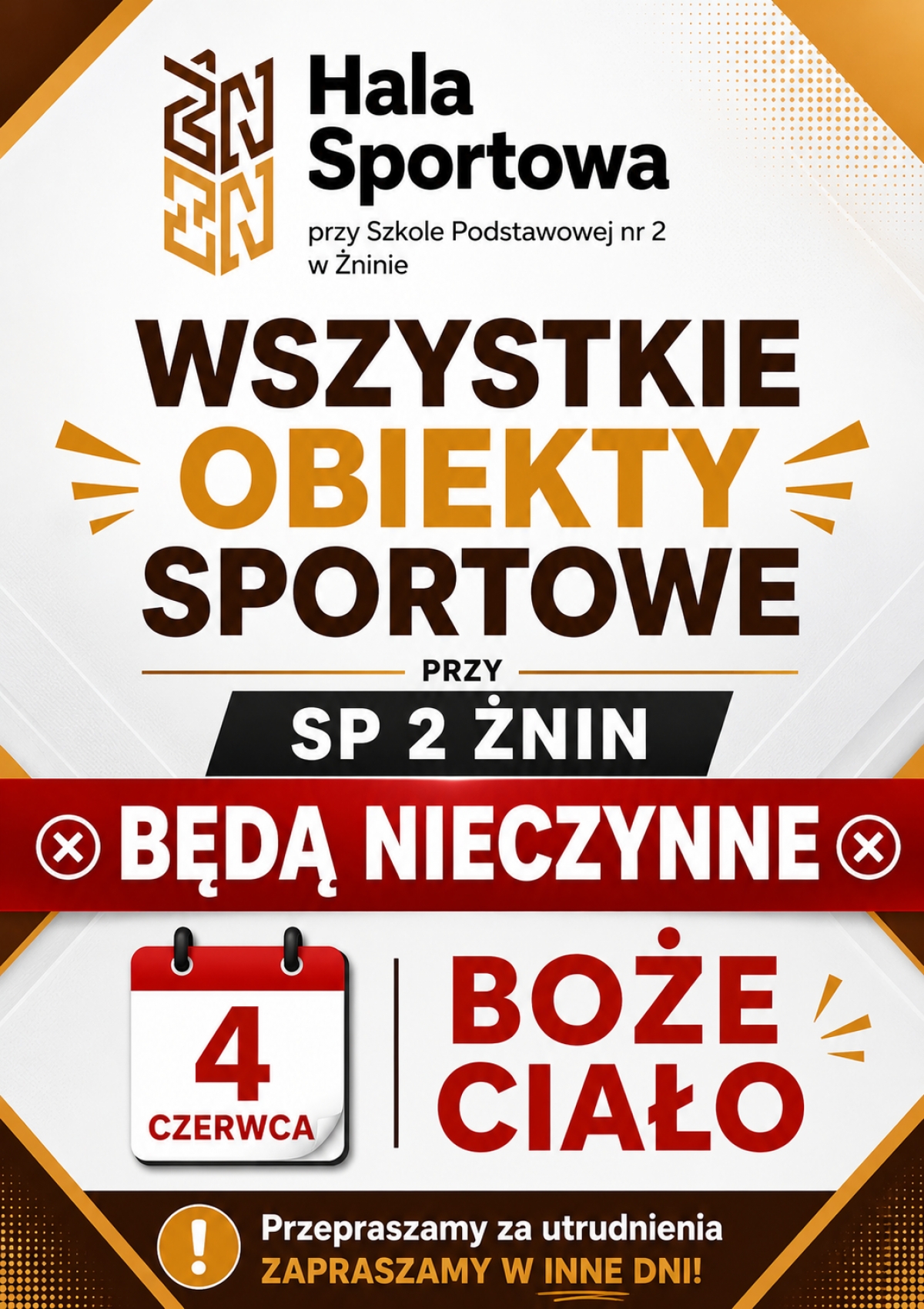 Święto Boże Ciało - obiekty nieczynne