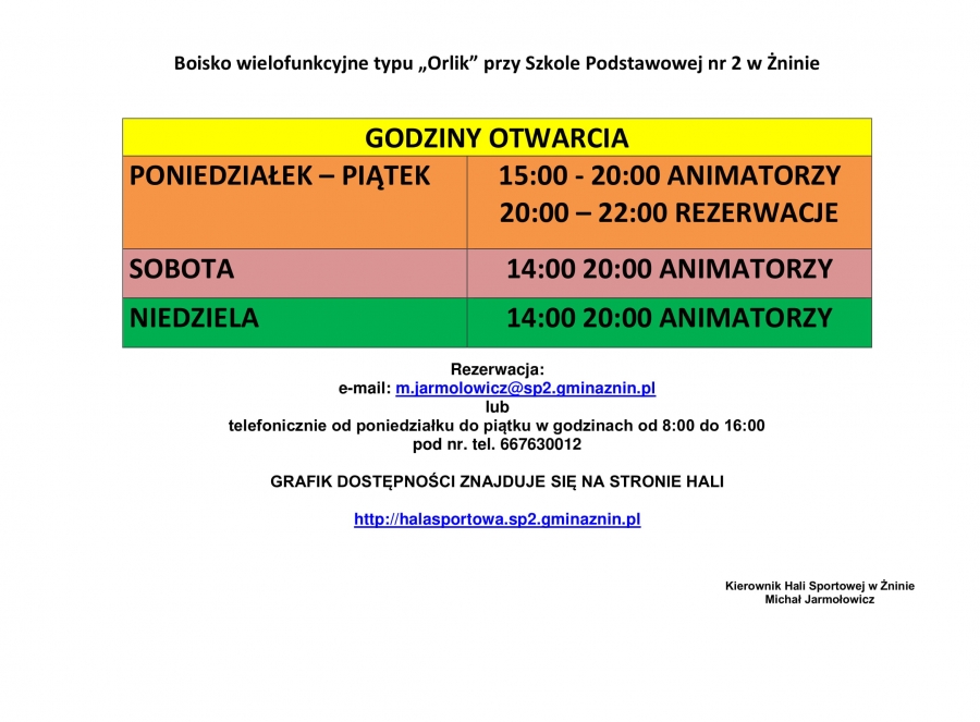 Godziny funkcjonowania ORLIKA